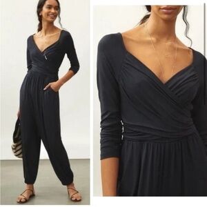 anthropologie yoga jumpsuit with tie in back